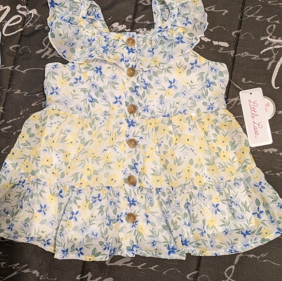 Little Lass Floral Two-Piece Set Dress/Scrunchie with L/Blue Shorts 3T - Picture 7 of 8